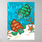 Ocean Aquatic Cute Turtle Starfish Kinder Room P Poster (Voorkant)