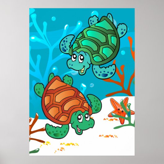 Ocean Aquatic Cute Turtle Starfish Kinder Room P Poster (Voorkant)