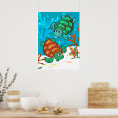 Ocean Aquatic Cute Turtle Starfish Kinder Room P Poster (Keuken)
