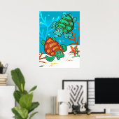 Ocean Aquatic Cute Turtle Starfish Kinder Room P Poster (Thuiskantoor)