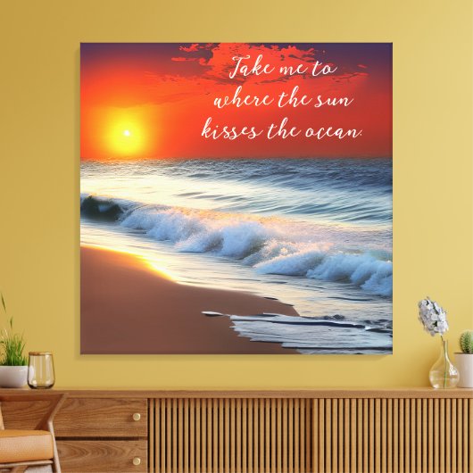 Ocean Art en Quote | Zonsondergang op het zandstra Canvas Afdruk (Insitu (Woonkamer))