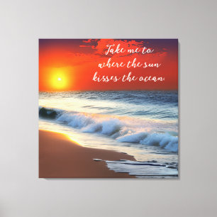 Ocean Art en Quote   Zonsondergang op het zandstra Canvas Afdruk