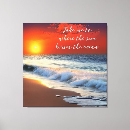 Ocean Art en Quote | Zonsondergang op het zandstra Canvas Afdruk (Voorkant)