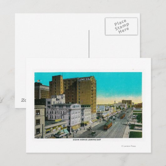 Ocean Avenue die naar het oosten kijkt, Long Beach Briefkaart (Voorkant / Achterkant)