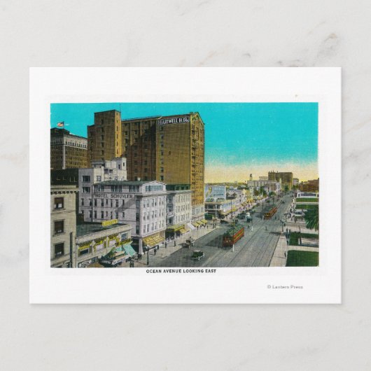 Ocean Avenue die naar het oosten kijkt, Long Beach Briefkaart (Voorkant)