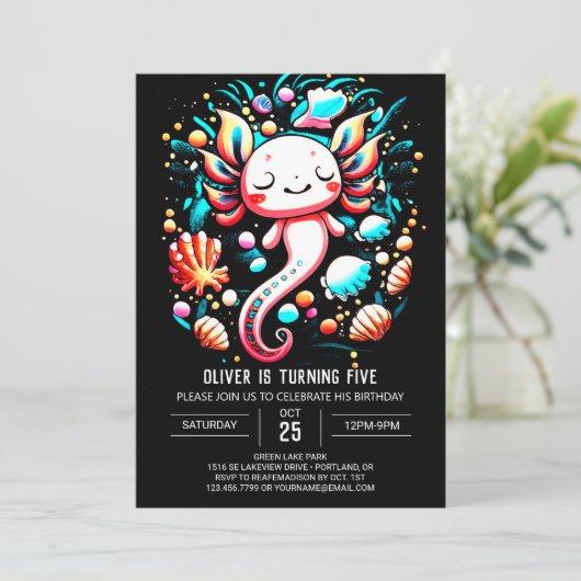 Ocean Axolotl digitale verjaardag Kaart (Staand voorkant)