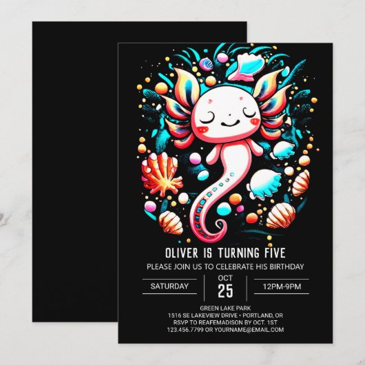 Ocean Axolotl digitale verjaardag Kaart (Voorkant / Achterkant)