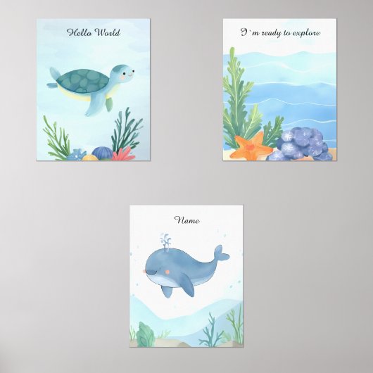 Ocean Baby Nursery Room Decor Muurkunst Sets (Voorkant)