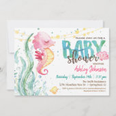 Ocean Baby shower, Meisje Roze Zeepaardje uitnodig Kaart (Voorkant)