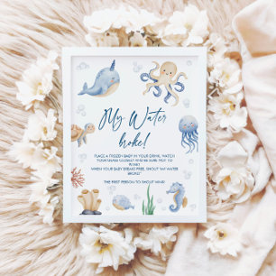 Ocean Baby shower Mijn Water Broke Game Sign Poster