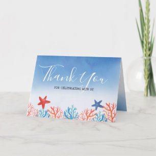 Ocean Baby shower Waterverf Zeester Dank u Bedankkaart