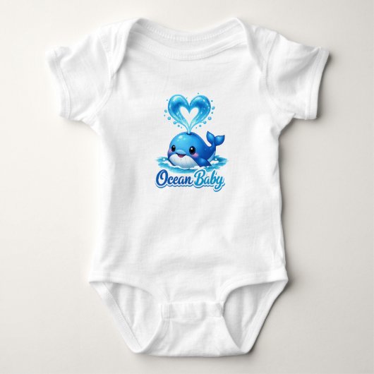 Ocean Baby Whale Baby Bodysuit – Cute Blue Whale D (Voorkant)