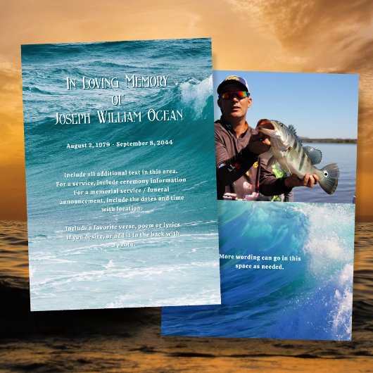 Ocean Background Photo Memorial Funeral Kaart