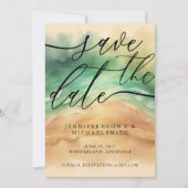 Ocean Beach Aangepaste Onderschrift Groene Zon Save The Date (Voorkant)
