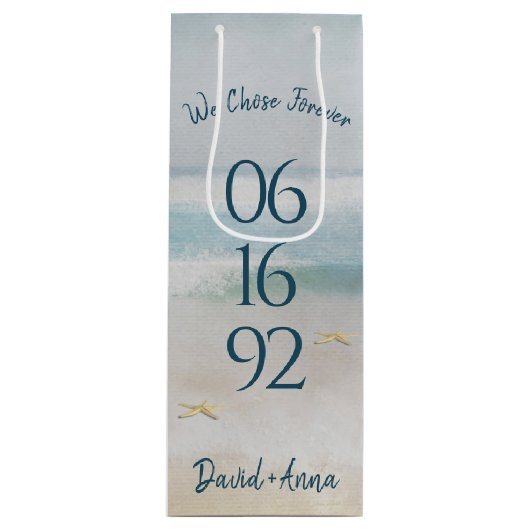 Ocean Beach Anniversa Wedding Date Wijn Cadeautas (Voorkant)