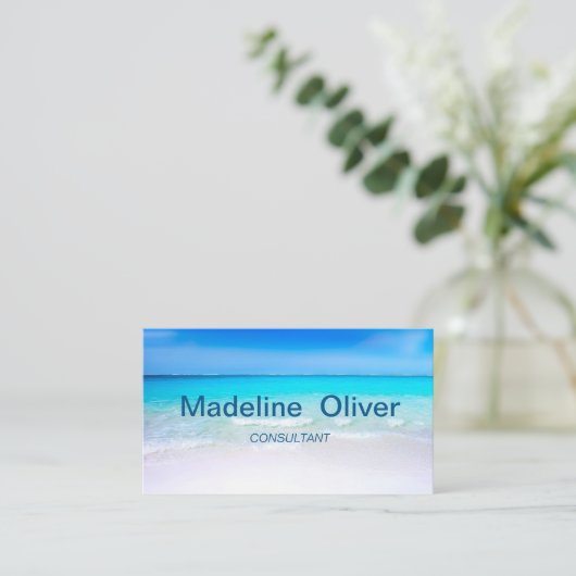 Ocean Beach Aqua Blue Zee Travel Modern Visitekaartje (Staand voorkant)