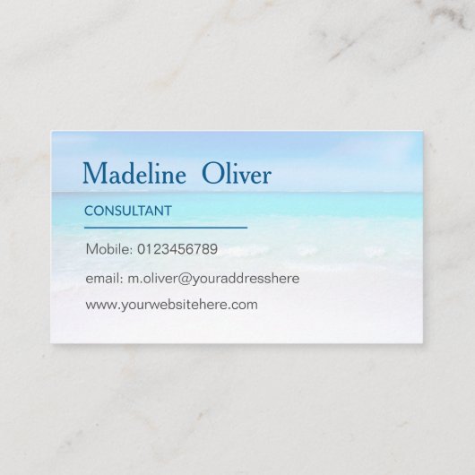 Ocean Beach Aqua Blue Zee Travel Modern Visitekaartje (Achterkant)