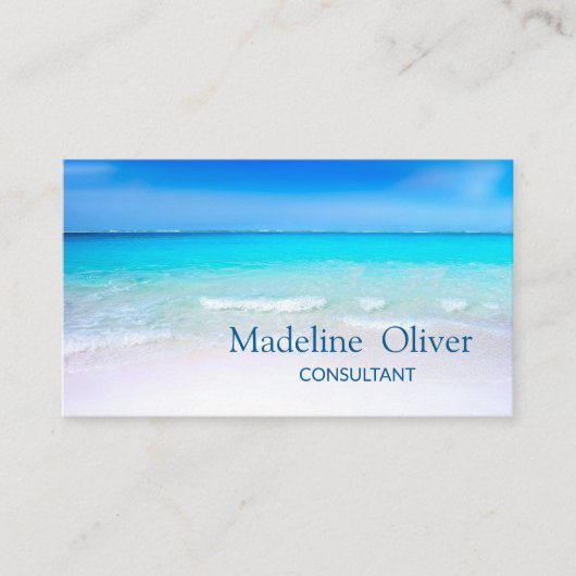 Ocean Beach Aqua Blue Zee Travel Modern Visitekaartje (Voorkant)