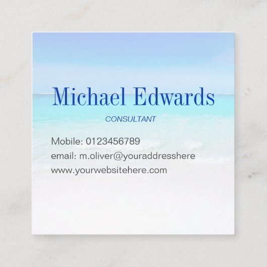 Ocean Beach Aqua Blue Zee Travel Moderne Monogram Vierkante Visitekaartje (Achterkant)