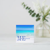 Ocean Beach Aqua Blue Zee Travel Moderne Monogram Vierkante Visitekaartje (Staand voorkant)