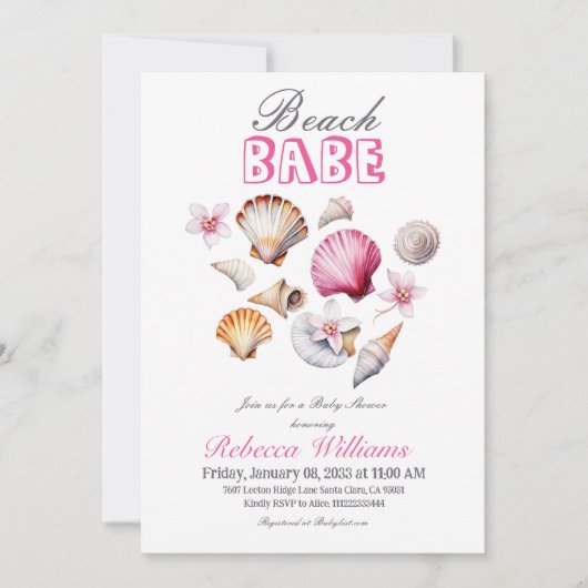Ocean Beach Babe Roze Zeeschelp Meisje Baby Shower Kaart (Voorkant)