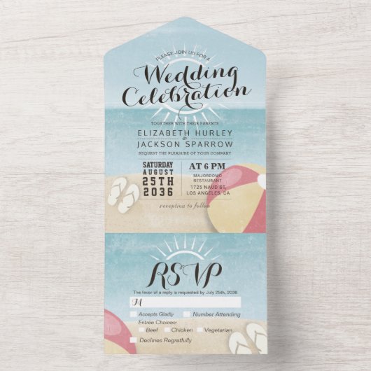 Ocean Beach Balls Slippers Sun Summer Weddenschap  All In One Uitnodiging (Binnen)