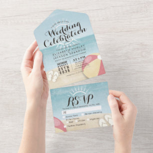 Ocean Beach Balls Slippers Sun Summer Weddenschap  All In One Uitnodiging