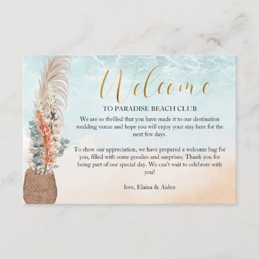 Ocean Beach Bestemming Bruiloft Welkom Informatiekaartje (Voorkant)