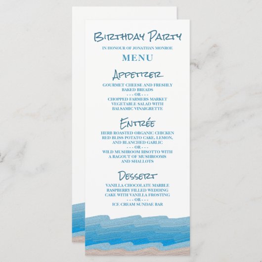 Ocean Beach Birthday Party Menu (Voorkant / Achterkant)