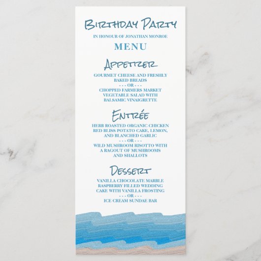 Ocean Beach Birthday Party Menu (Voorkant)