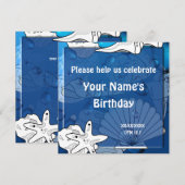 Ocean Beach Birthday Party Seashell Custom Invite Kaart (Voorkant / Achterkant)