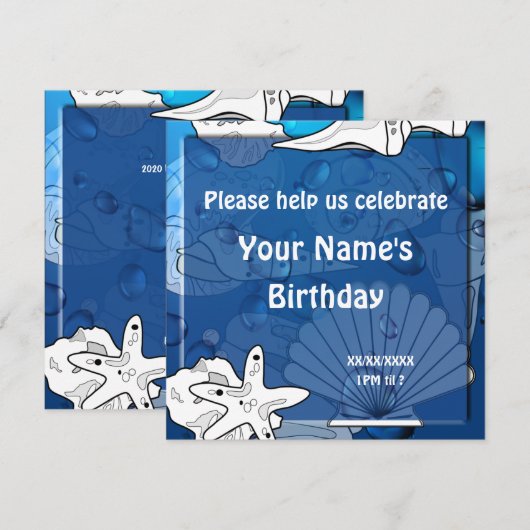 Ocean Beach Birthday Party Seashell Custom Invite Kaart (Voorkant / Achterkant)