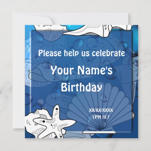 Ocean Beach Birthday Party Seashell Custom Invite Kaart (Voorkant)