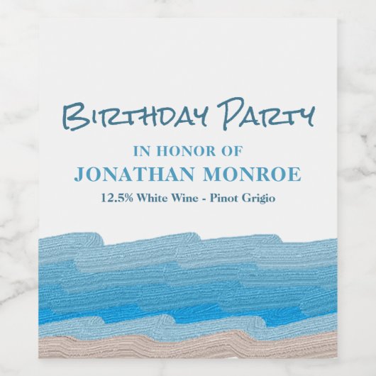 Ocean Beach Birthday Party Wijn Etiket (Enkel label)
