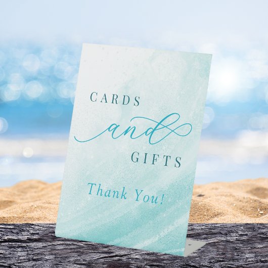 Ocean Beach Blauwgroen Vrijgezellenfeest Kaarten e Reclamebord Met Voetstuk