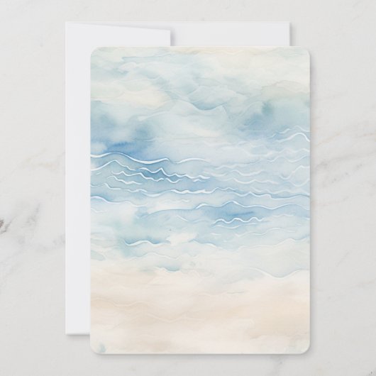 Ocean Beach Blue Cream Sand Wedding Kaart (Achterkant)