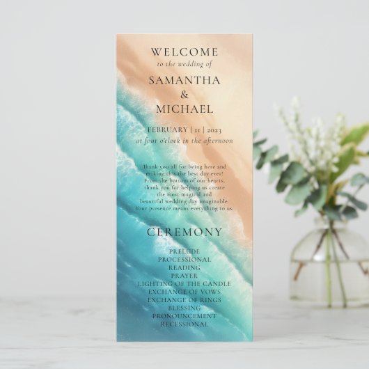 Ocean Beach Blue Earthtone Waterverf Menu (Staand voorkant)