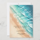 Ocean Beach Blue Waterverf Elegant Basic Save The Date (Voorkant)