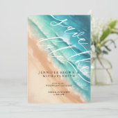 Ocean Beach Blue Waterverf Elegant Basic Save The Date (Staand voorkant)