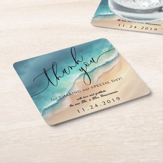 Ocean Beach Blue Waterverf Zomerfeest Kartonnen Onderzetters (Schuin)