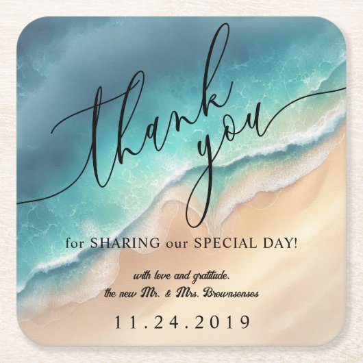 Ocean Beach Blue Waterverf Zomerfeest Kartonnen Onderzetters (Voorkant)