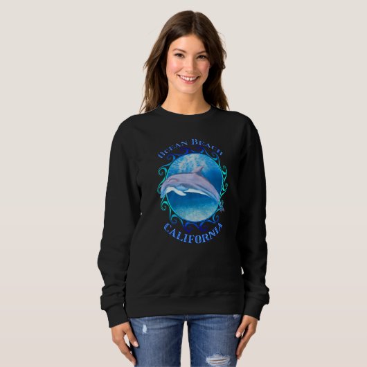 Ocean Beach California Vacation Souvenir Dolphin Trui (Voorkant volledig)
