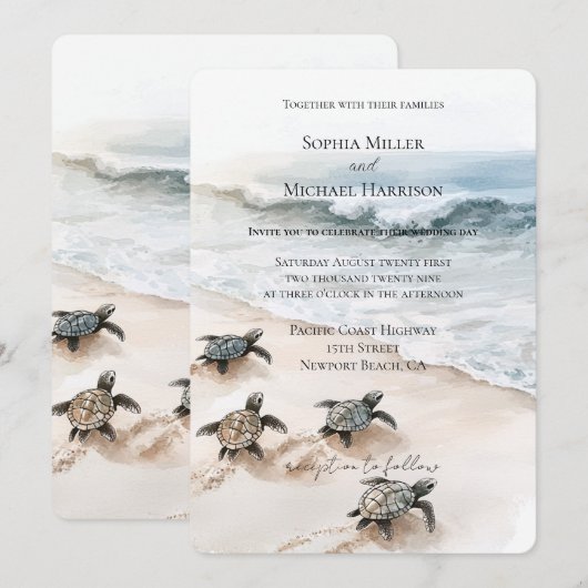 Ocean Beach Coast Sea Turtles Wedding Kaart (Voorkant / Achterkant)