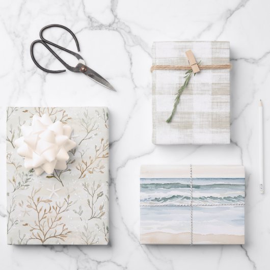 Ocean Beach Coast Starfish Birthday Inpakpapier Vel (Voorkant)