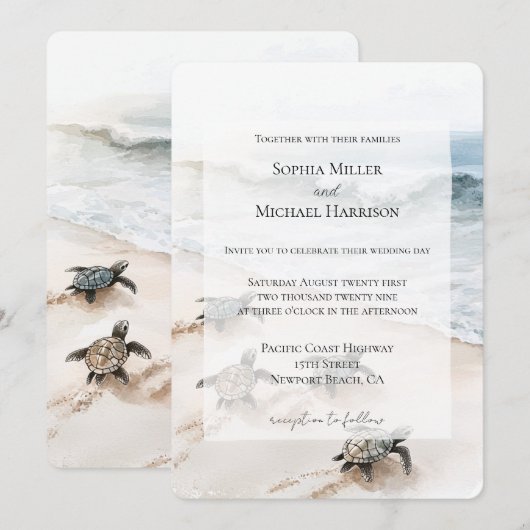 Ocean Beach Coast Zee Schildpadden bruiloft Kaart (Voorkant / Achterkant)