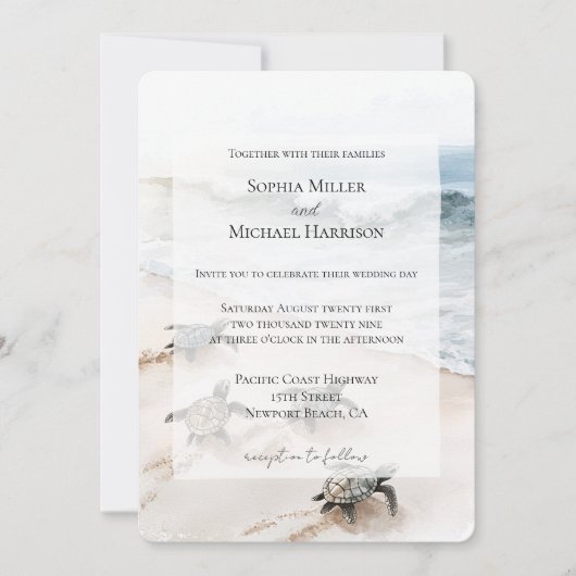 Ocean Beach Coast Zee Schildpadden bruiloft Kaart (Voorkant)
