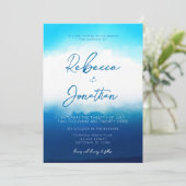 Ocean Beach Coastal Blue Waterverf Wedding Kaart (Staand voorkant)