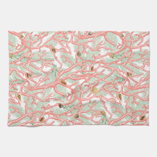 Ocean Beach Coral and Seashells Design Theedoek (Horizontaal)