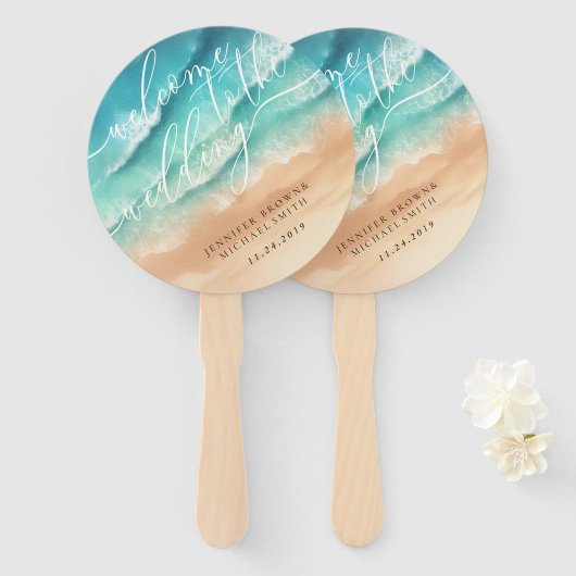 Ocean Beach Day Party Welkom bruiloft Handwaaier (Voorkant en achterkant)