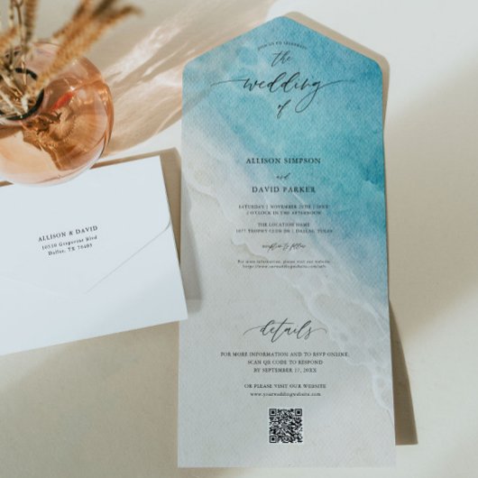 Ocean Beach Destination QR Wedding All In One Uitnodiging